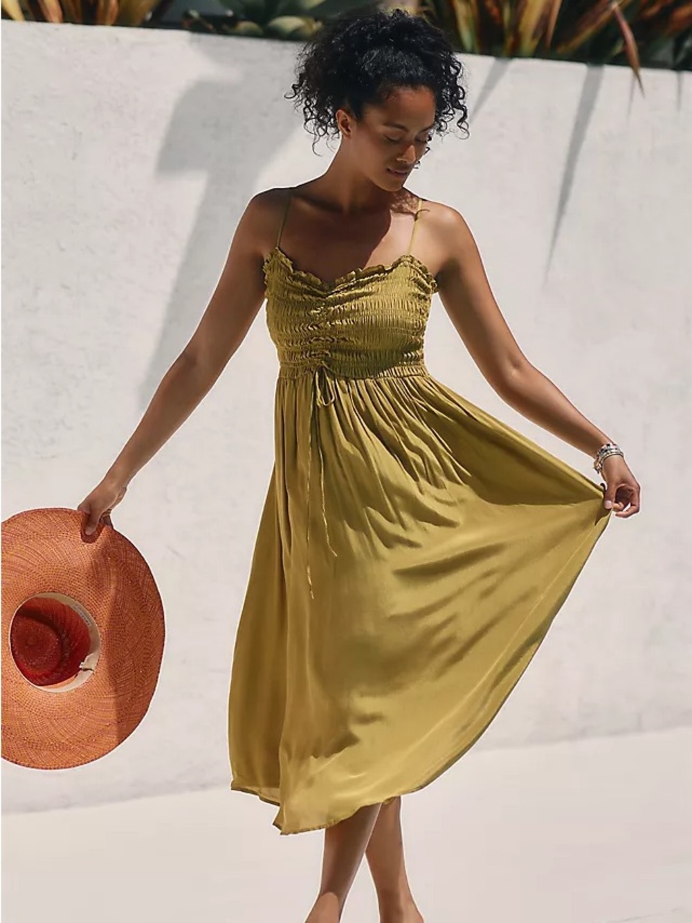 Blue Tassel Smocked Silky Dress Anthropologie